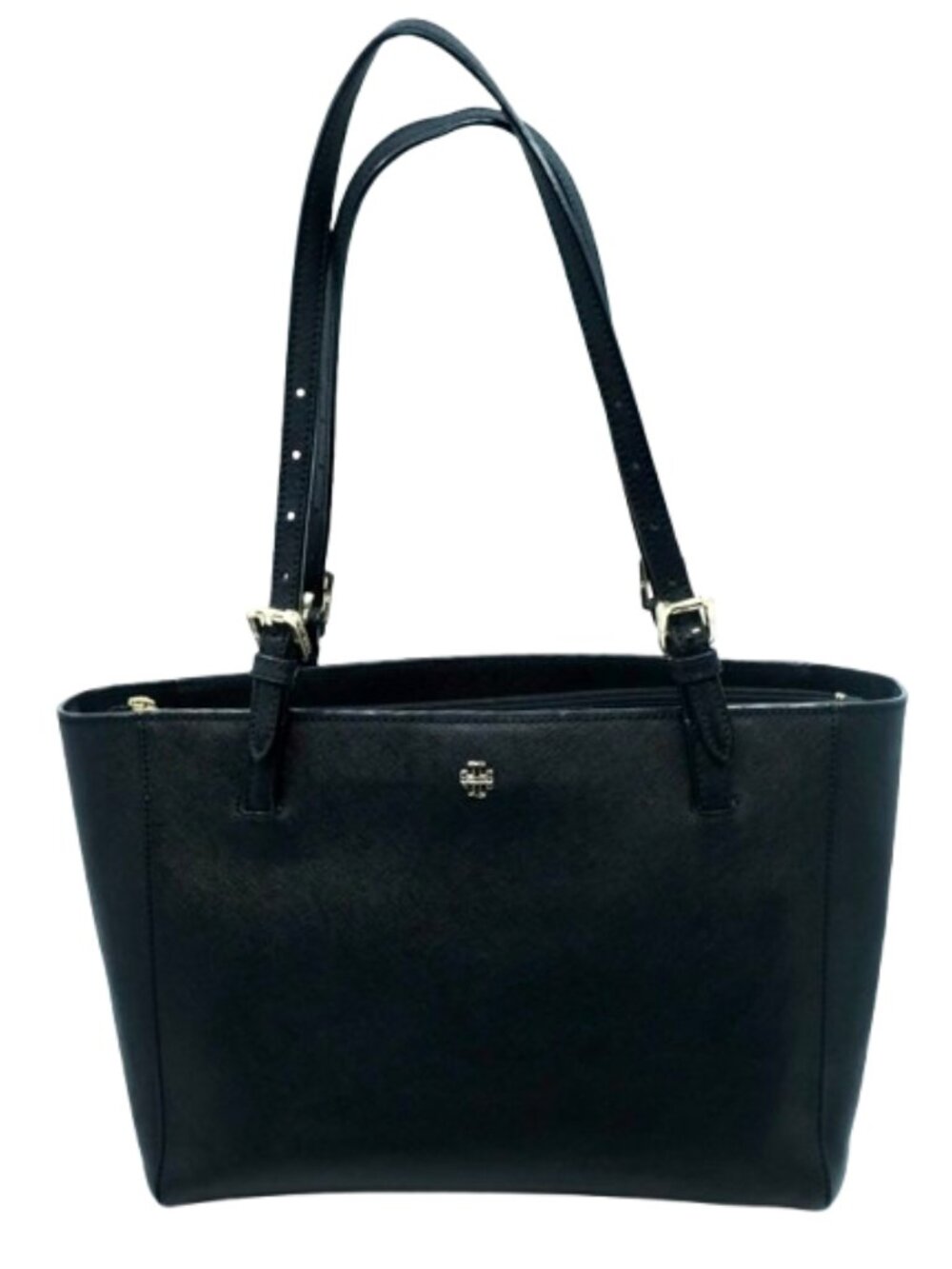 TORY BURCH~York Buckle~BLACK SAFFIANO LEATHER TOTE 3 COMPARTMENT BAG Near New